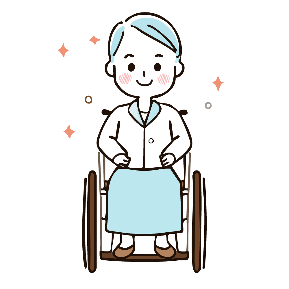 車椅子に座り笑顔を見せる高齢女性