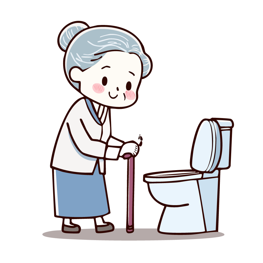 杖をついてトイレに向かう高齢女性