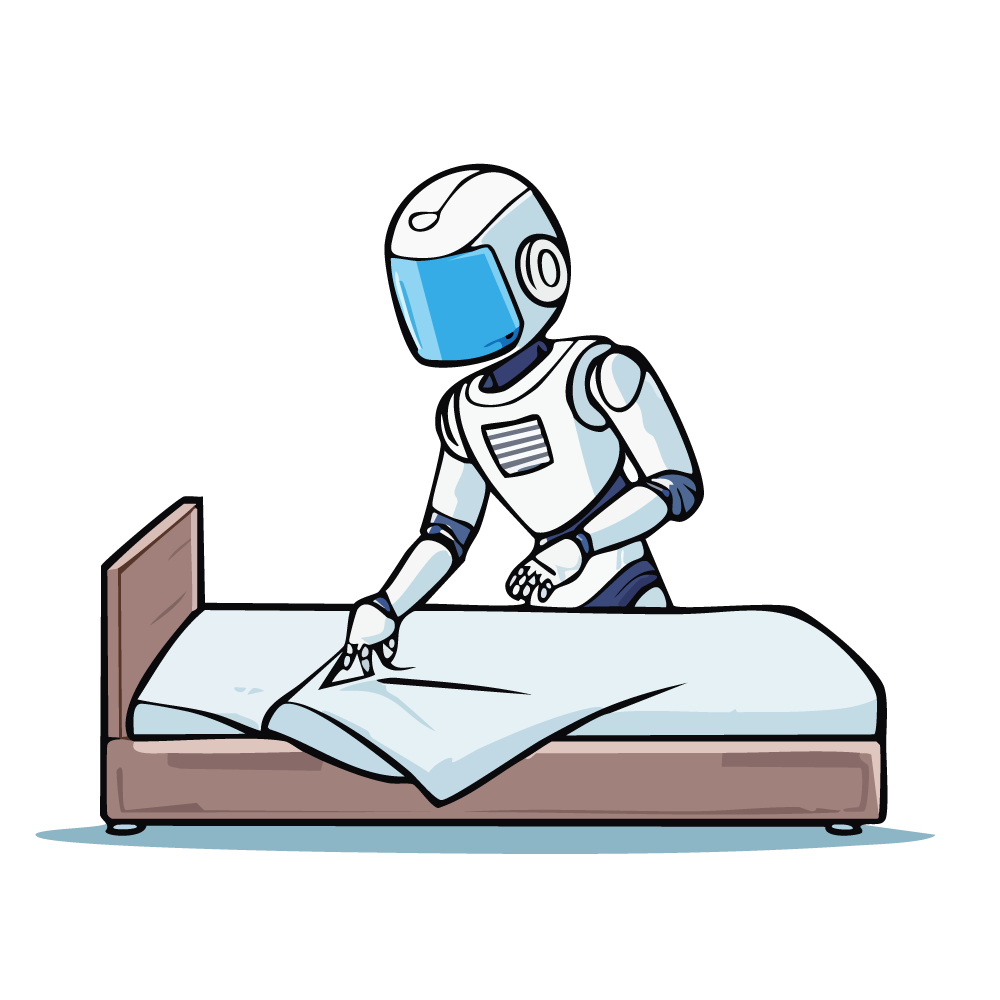 ベッドメイキングをする介護ロボットのイラスト