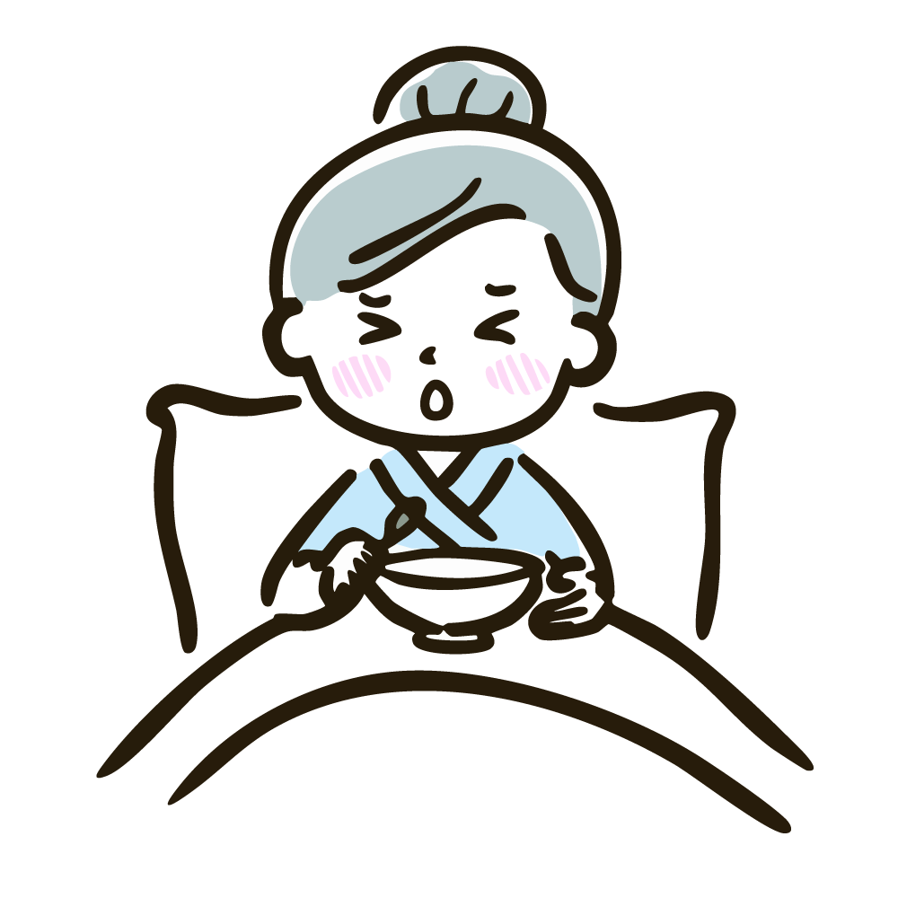 ベッドで食事が進まない高齢者のイラスト