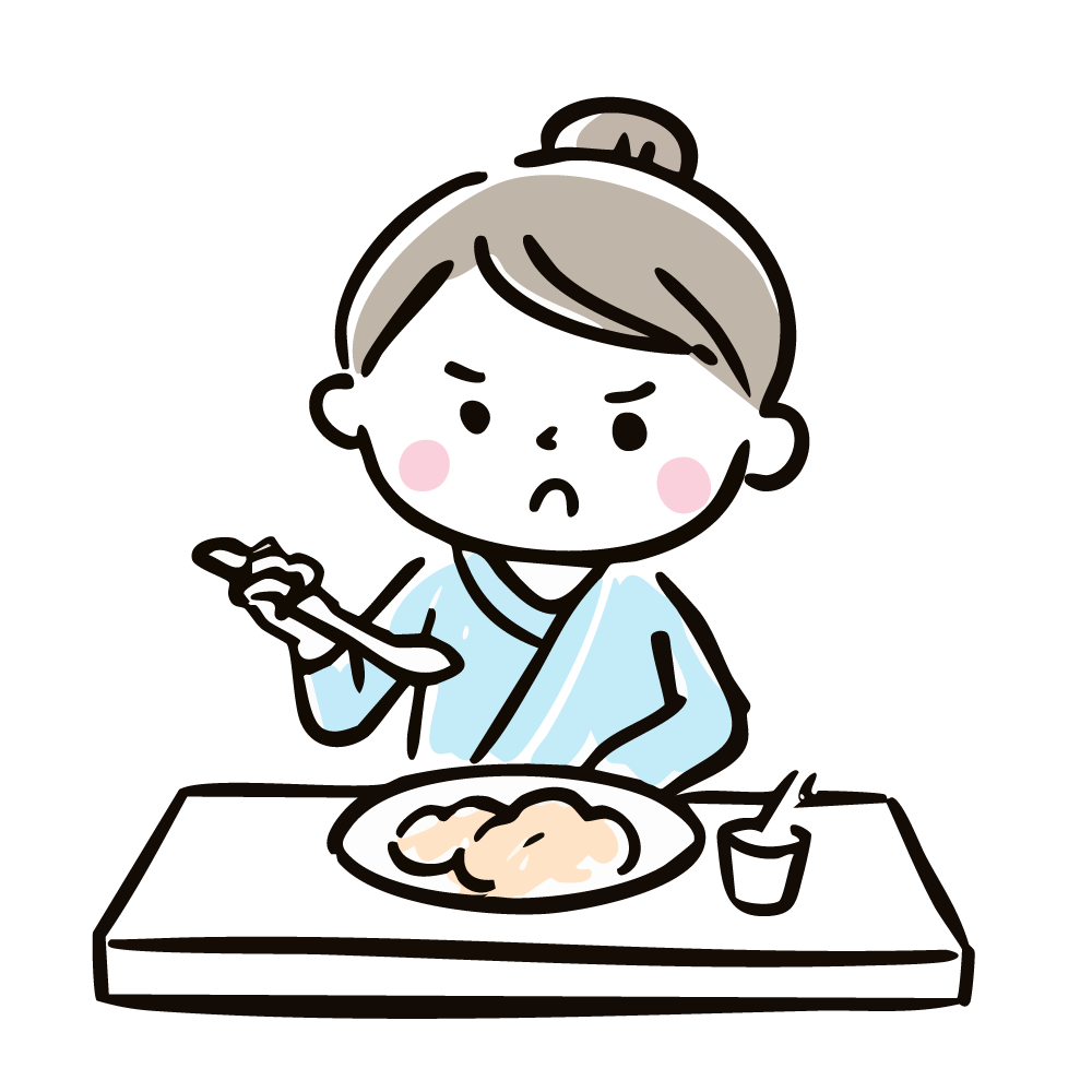 食事を拒否する不機嫌な高齢者のイラスト