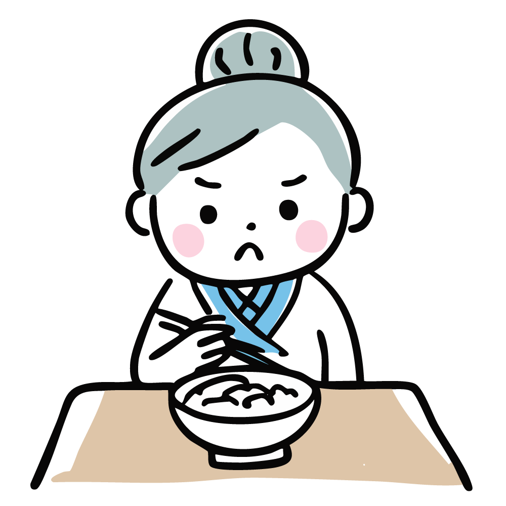 食事を拒否する不機嫌な高齢者のイラスト