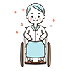 車椅子に座り笑顔を見せる高齢女性