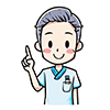 指差しポーズをする笑顔の男性介護士のイラスト
