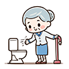 トイレの前で杖をつく高齢者のイラスト