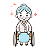 車いすに乗り笑顔で輝く高齢者のイラスト