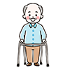 歩行器で笑顔で歩く高齢者のイラスト