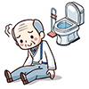 トイレの前で転倒して座り込む高齢者のイラスト