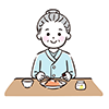 笑顔で食事をする高齢者の女性のイラスト