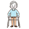 歩行器で笑顔で歩く高齢者の男性のイラスト