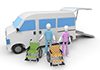 Wheelchair / Taxi / Caregiver --Free Illustration Material --Medical Care | Nursing Care | Hospital | People
