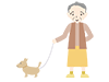 Walking with a dog / Elderly ｜ Grandmother ｜ Medical care ｜ Nursing care / welfare ｜ Free illustration