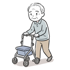 歩行器・シルバーカーを押してリハビリや散歩をする高齢男性のイラスト